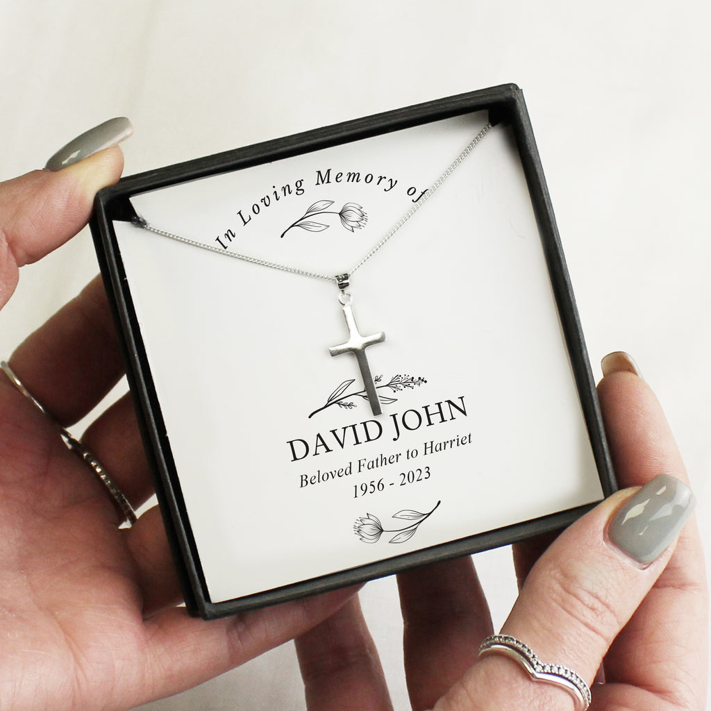 Personalised In Loving Memory Cross Sentiment Necklace and Box - Buy Jewellery at GiftMasters.co.uk