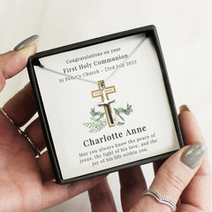 Personalised Floral Religious Sentiment Cross Necklace and Box