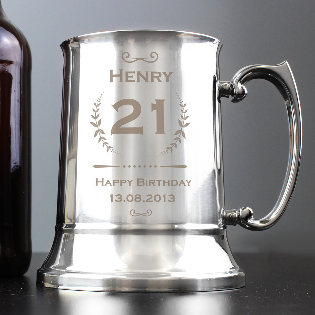 Personalised Age Crest Stainless Steel Tankard - Buy Glasses & Barware at GiftMasters.co.uk