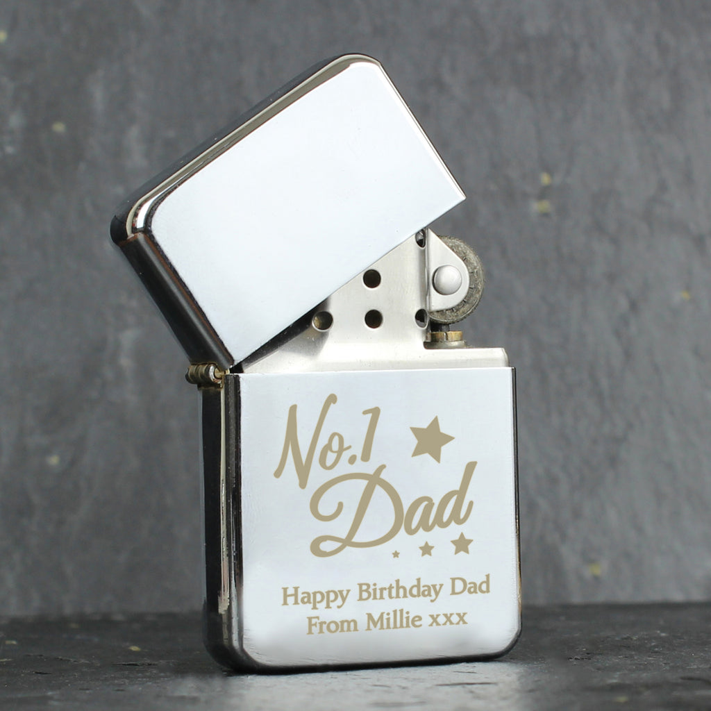 Personalised No.1 Dad Silver Lighter - Buy Keepsakes at GiftMasters.co.uk
