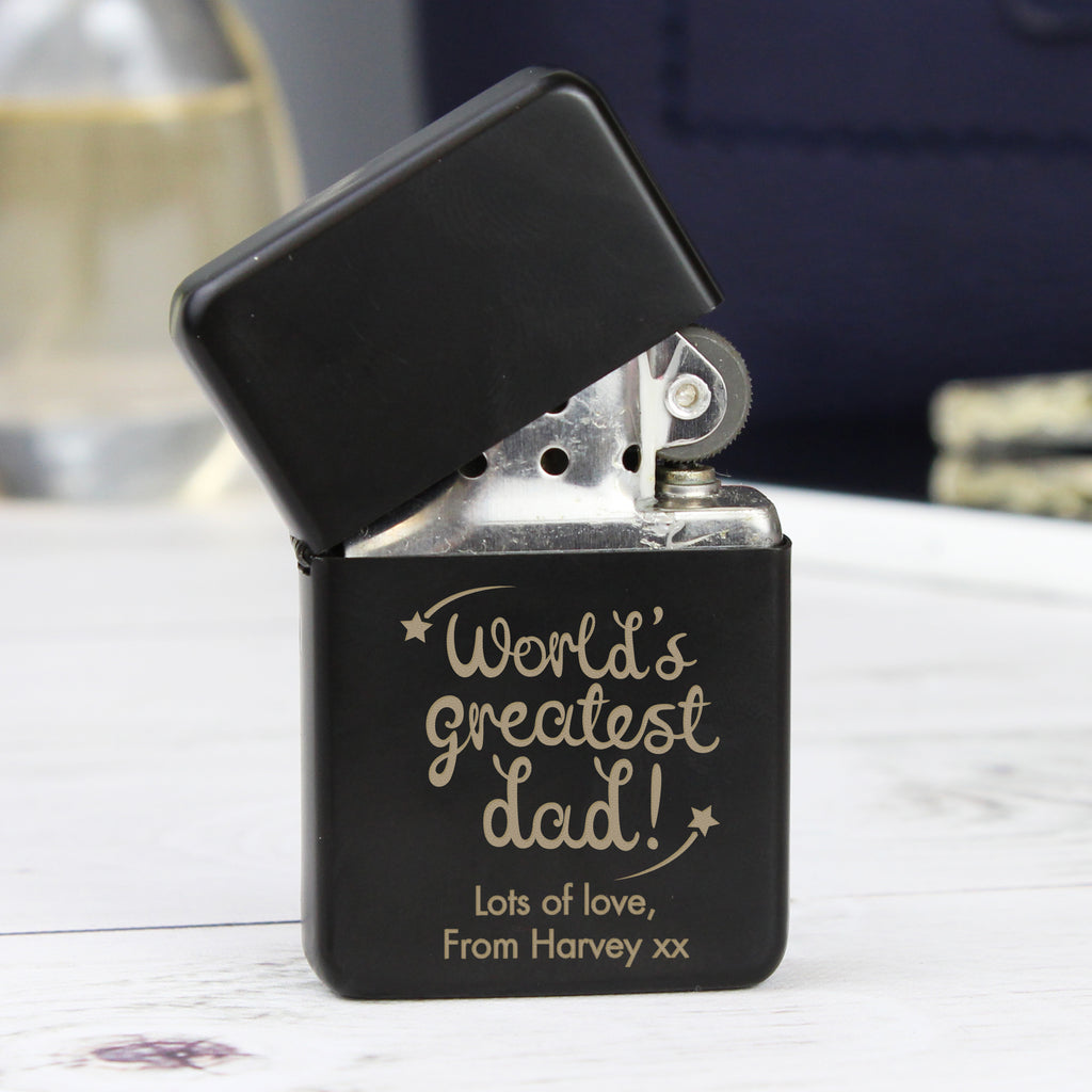 Personalised 'World's Greatest Dad' Black Lighter - Buy Keepsakes at GiftMasters.co.uk