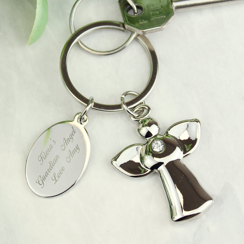 Personalised Silver Plated Angel Keyring - Buy Keepsakes at GiftMasters.co.uk