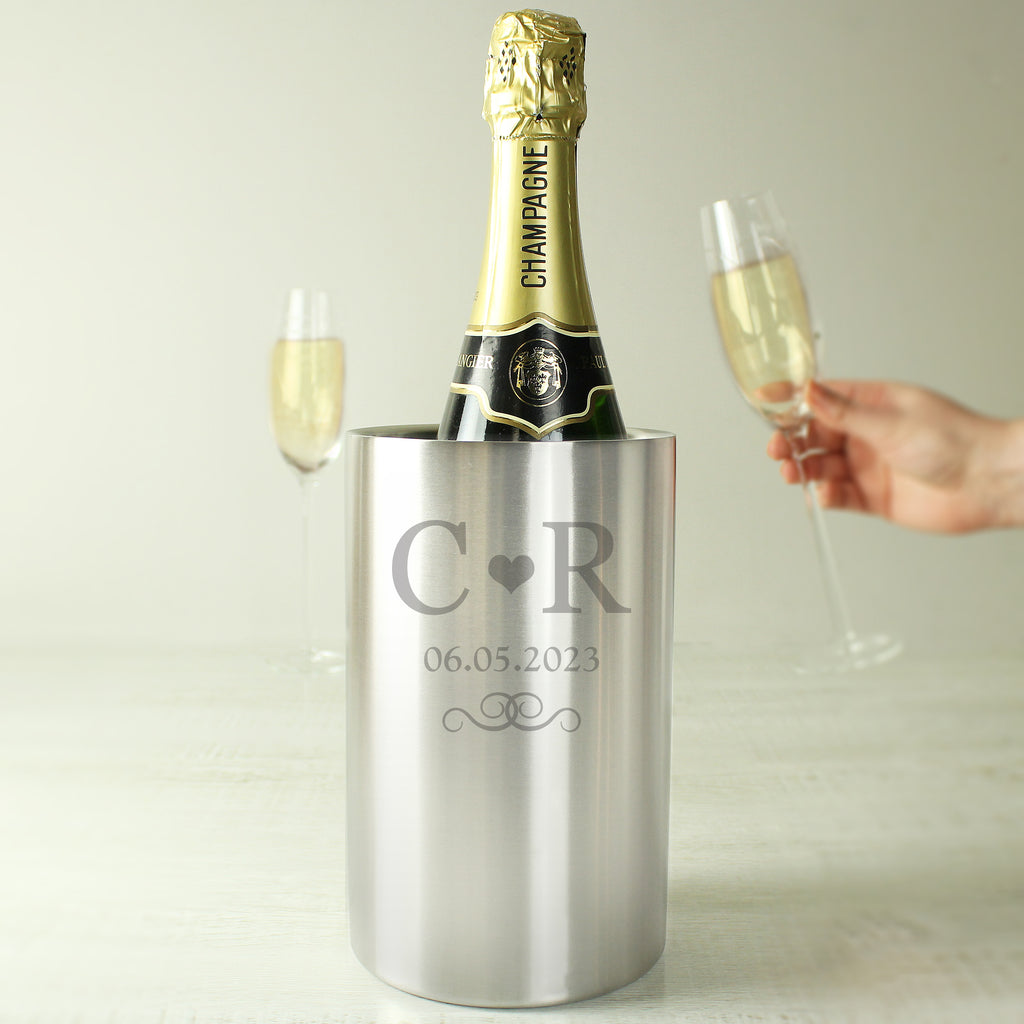 Personalised Monogram Stainless Steel Wine Cooler - Buy Glasses & Barware at GiftMasters.co.uk