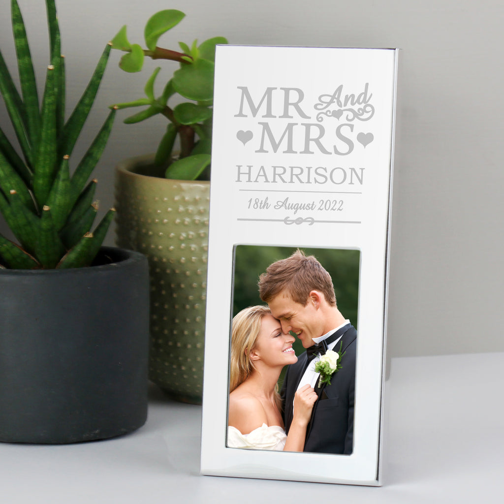 Personalised Small Mr & Mrs 2x3 Silver Photo Frame - Buy Photo Frames, Albums and Guestbooks at GiftMasters.co.uk