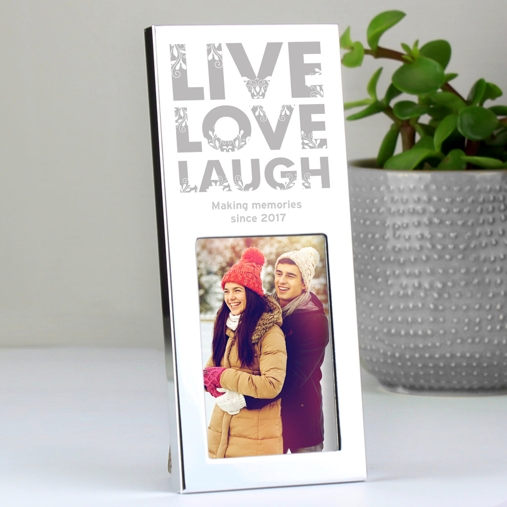 Personalised Small Live Love Laugh 2x3 Silver Photo Frame - Buy Photo Frames, Albums and Guestbooks at GiftMasters.co.uk