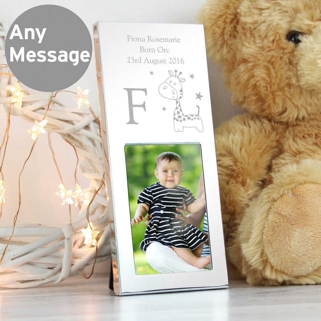 Personalised Hessian Giraffe Small 2x3 Silver Photo Frame - Buy Photo Frames, Albums and Guestbooks at GiftMasters.co.uk