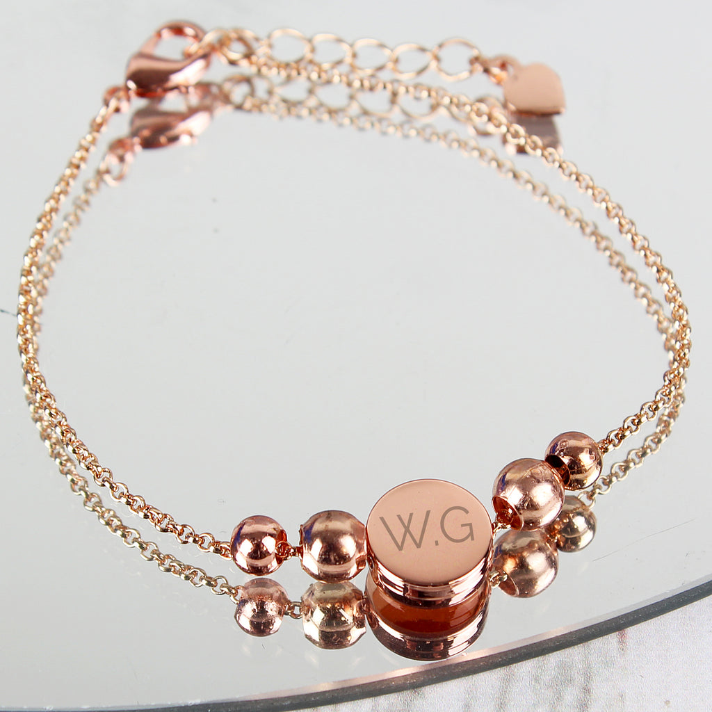 Personalised Rose Gold Tone Initials Disc Bracelet - Buy Jewellery at GiftMasters.co.uk