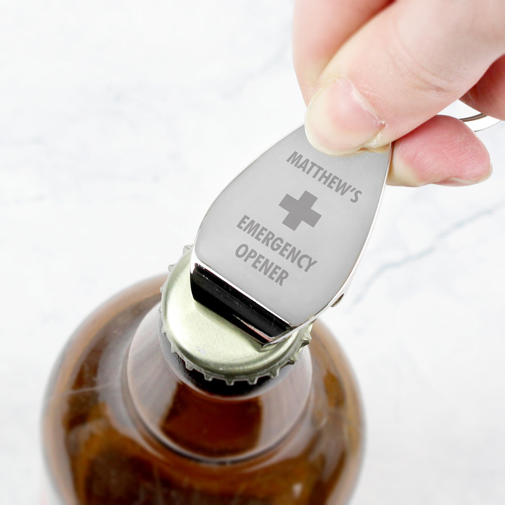 Personalised Emergency Bottle Opener Keyring - Buy Keepsakes at GiftMasters.co.uk