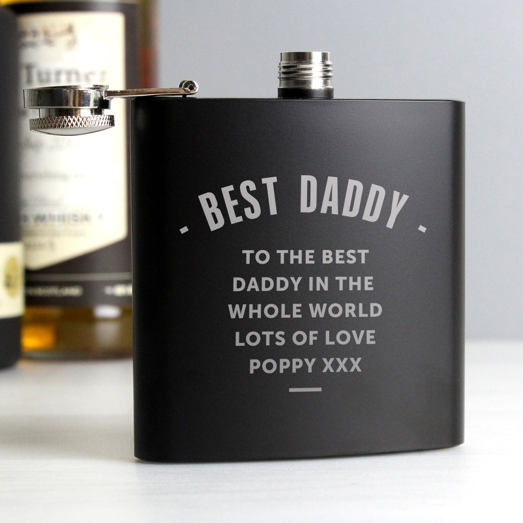Personalised Any Message Black Hip Flask - Buy Glasses & Barware at GiftMasters.co.uk