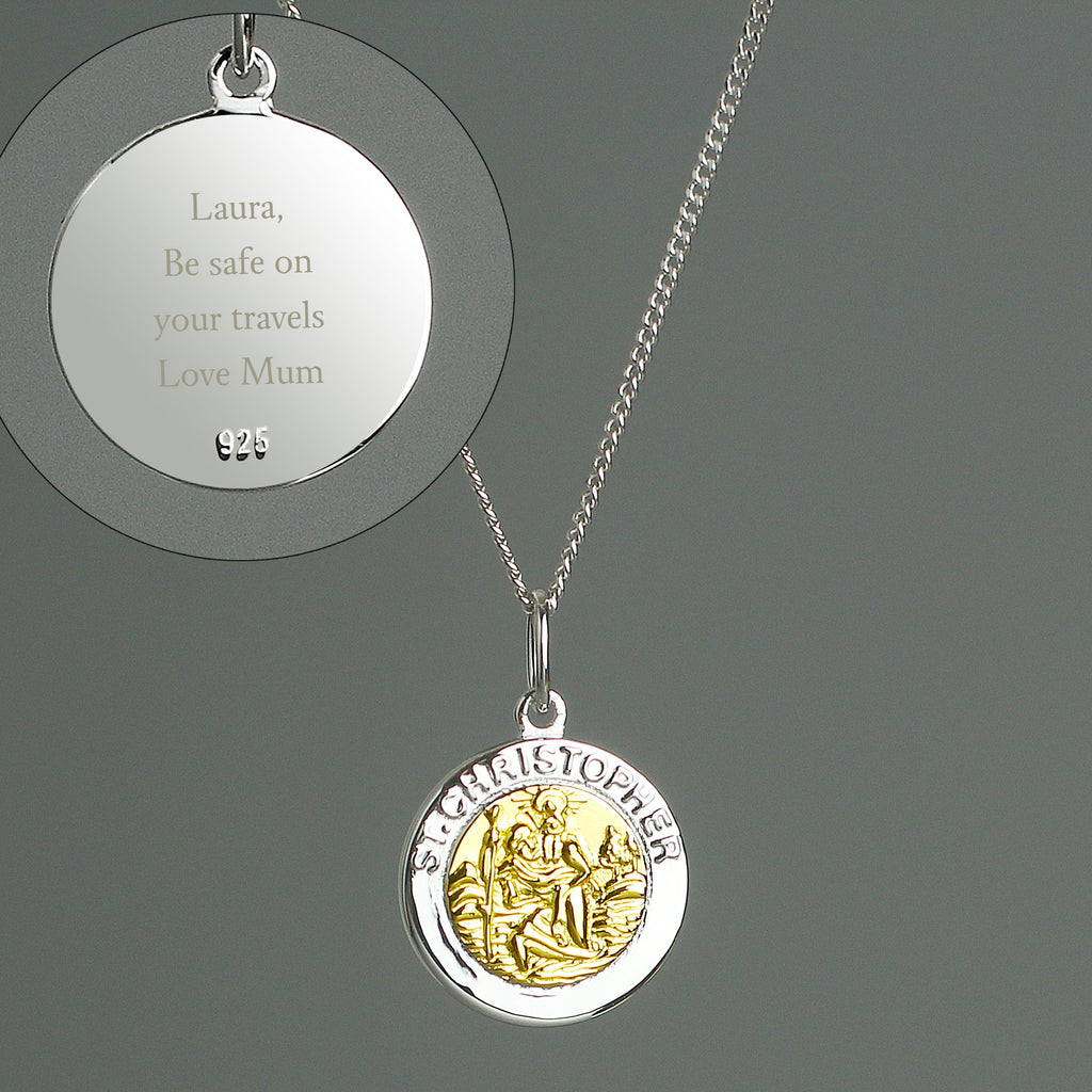 Personalised Sterling Silver & 9ct Gold St. Christopher Necklace - Buy Jewellery at GiftMasters.co.uk