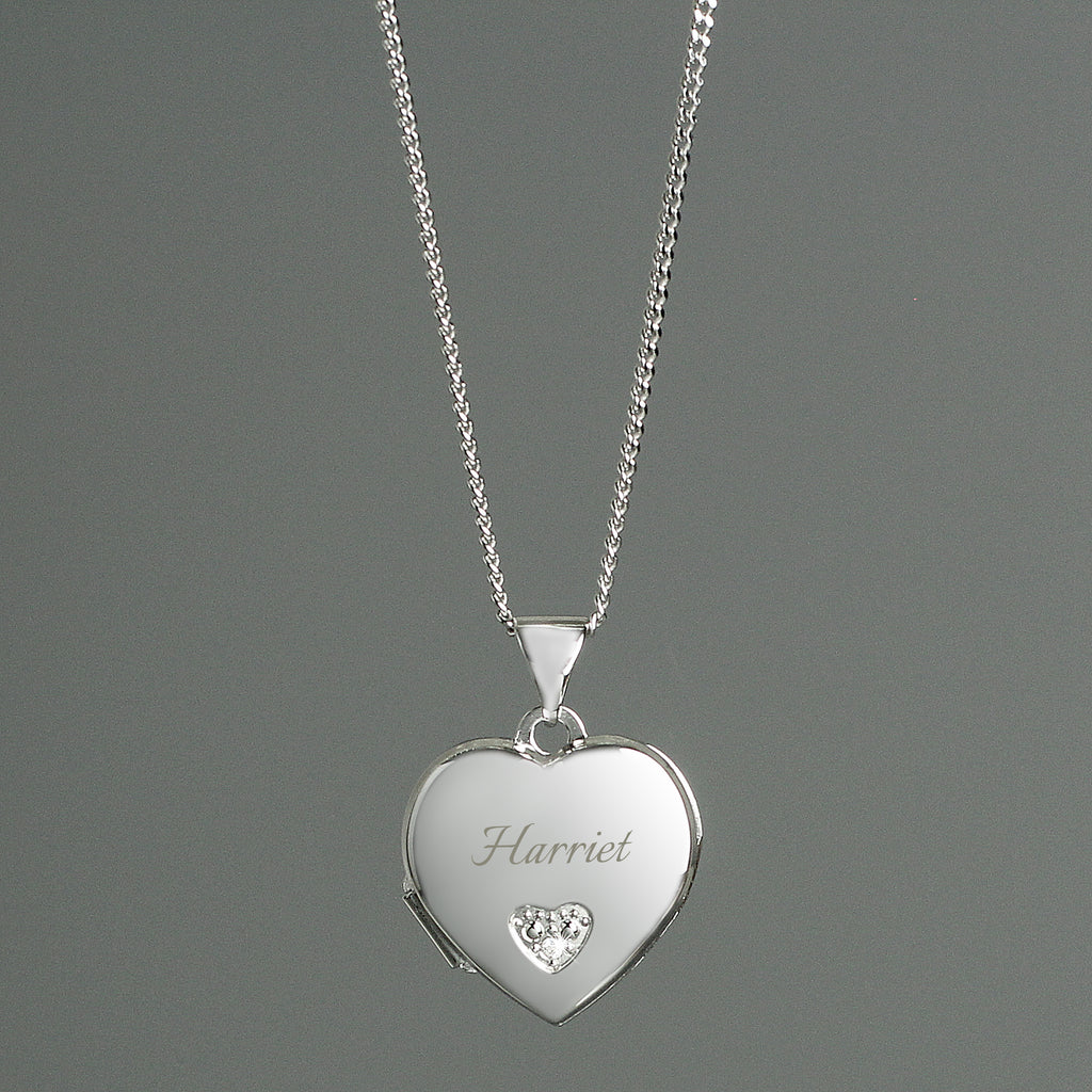 Personalised Children's Sterling Silver & Cubic Zirconia Heart Locket Necklace - Buy Jewellery at GiftMasters.co.uk
