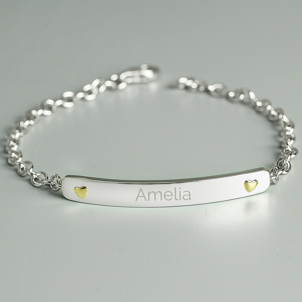 Personalised Sterling Silver and 9ct Gold Bar Bracelet - Buy Jewellery at GiftMasters.co.uk