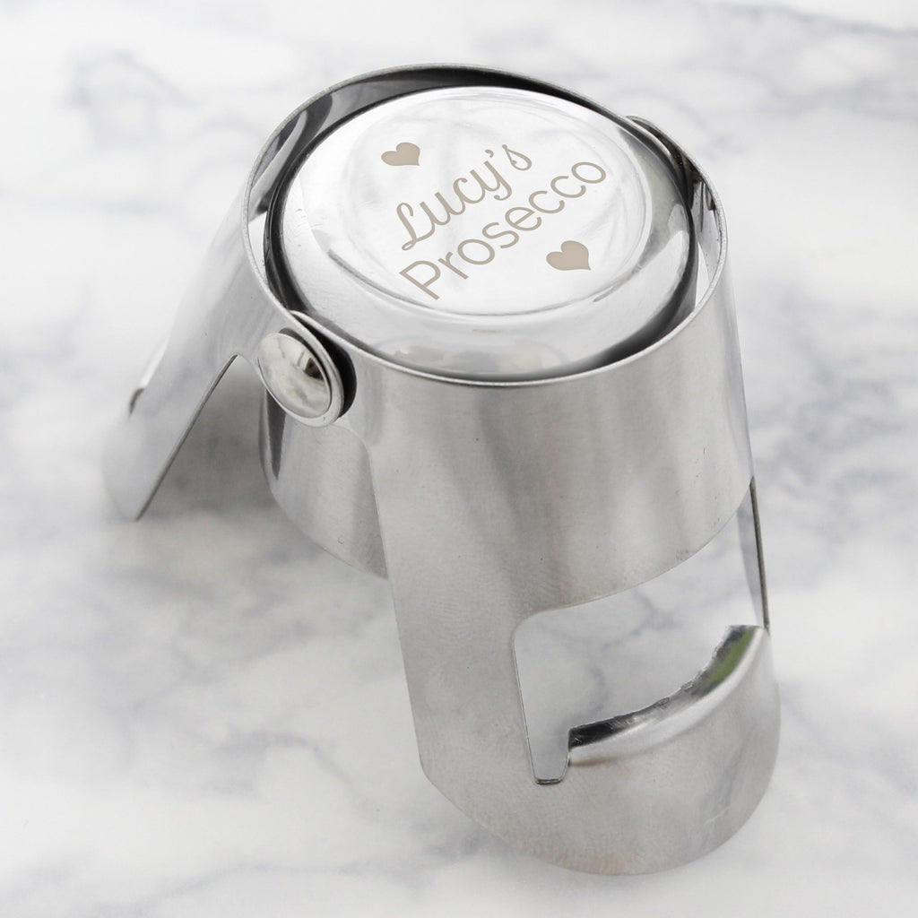 Personalised Heart Motif Prosecco Bottle Stopper - Buy Keepsakes at GiftMasters.co.uk