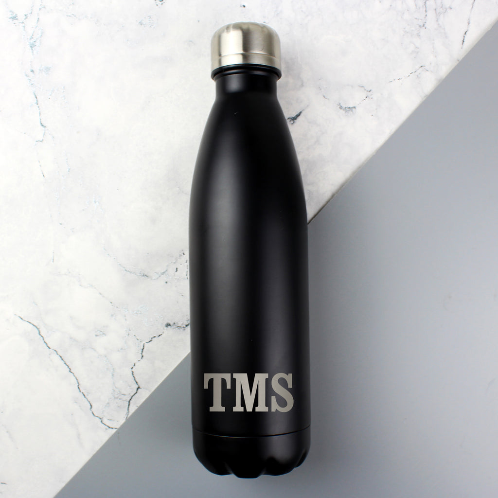 Personalised Initials Black Metal Insulated Drinks Bottle - Buy Drinks Bottles at GiftMasters.co.uk