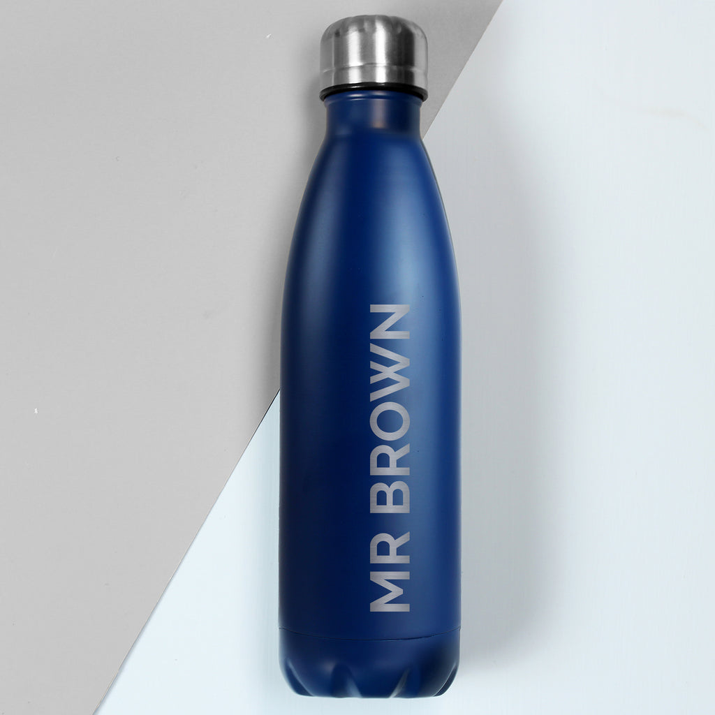 Personalised Bold Name Blue Metal Insulated Drinks Bottle - Buy Drinks Bottles at GiftMasters.co.uk