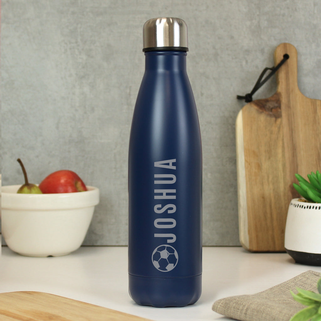 Personalised Football Navy Metal Insulated Drinks Bottle - Buy Drinks Bottles at GiftMasters.co.uk