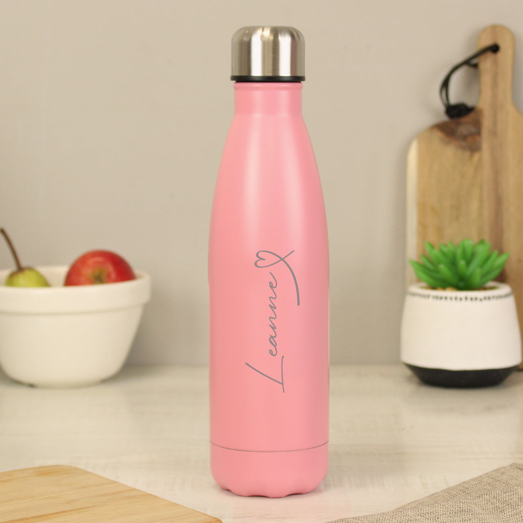 Personalised Heart Pink Metal Insulated Drinks Bottle - Buy Drinks Bottles at GiftMasters.co.uk