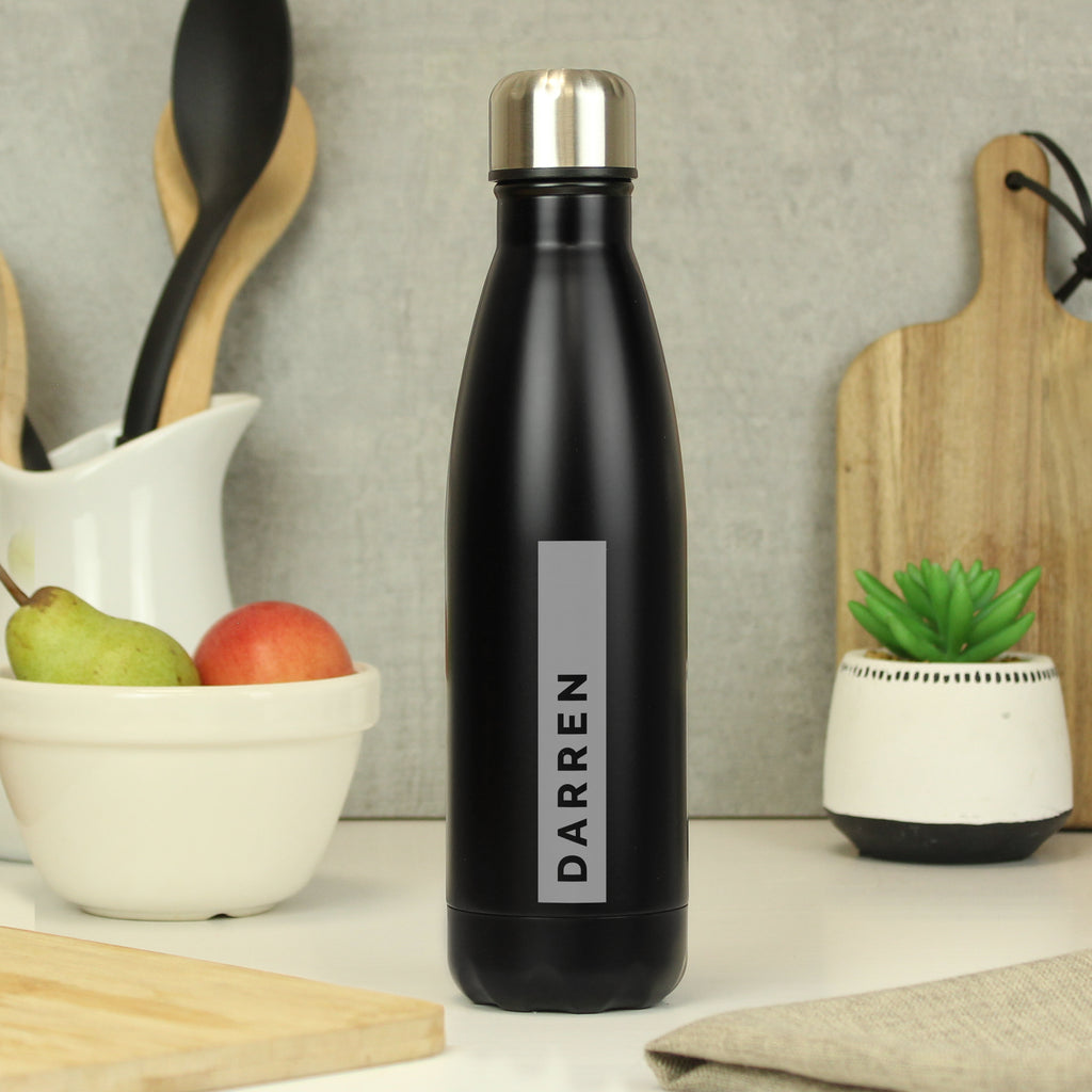 Personalised Rectangle Black Metal Insulated Drinks Bottle - Buy Drinks Bottles at GiftMasters.co.uk