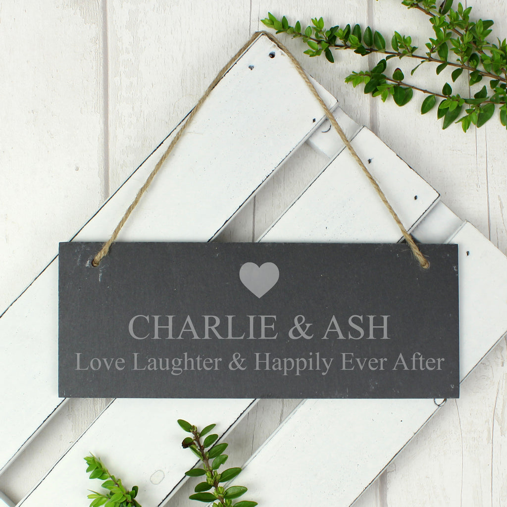 Personalised Heart Motif Hanging Slate Plaque - Buy Hanging Decorations & Signs at GiftMasters.co.uk
