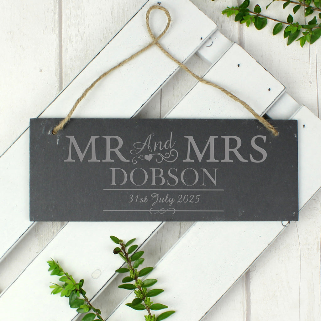 Personalised Mr & Mrs Hanging Slate Plaque - Buy Hanging Decorations & Signs at GiftMasters.co.uk