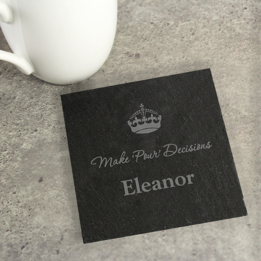 Personalised Crown Motif Single Slate Coaster - Buy Kitchen, Baking & Dining Gifts at GiftMasters.co.uk