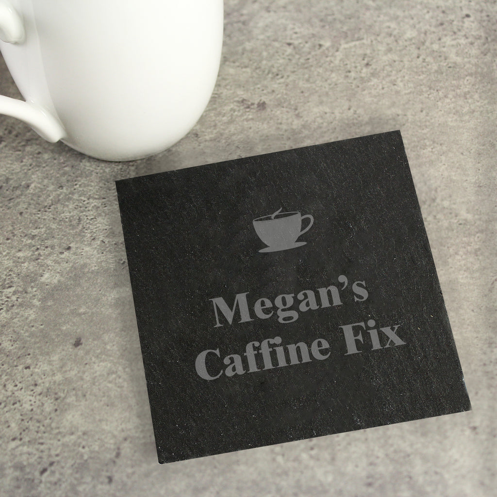 Personalised Hot Drink Motif Single Slate Coaster - Buy Kitchen, Baking & Dining Gifts at GiftMasters.co.uk