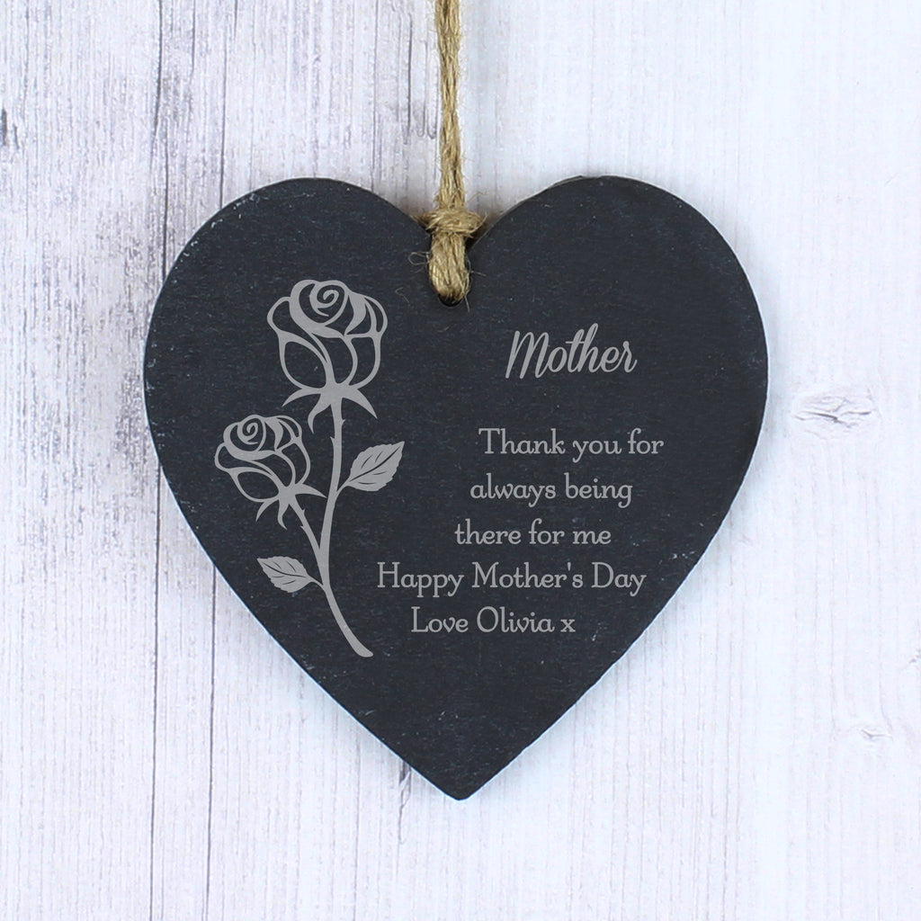 Personalised Rose Slate Heart Decoration - Buy Hanging Decorations & Signs at GiftMasters.co.uk
