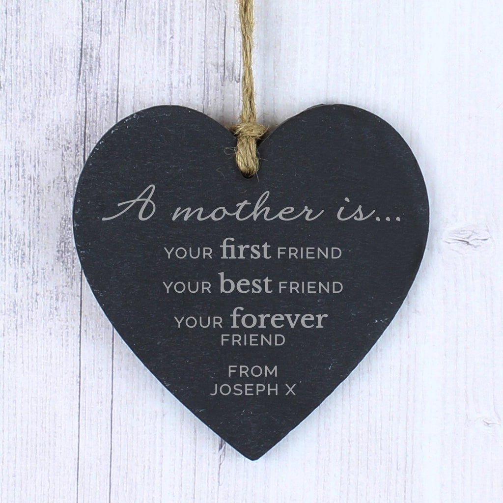 Personalised 'A Mother Is' Slate Heart Decoration - Buy Hanging Decorations & Signs at GiftMasters.co.uk