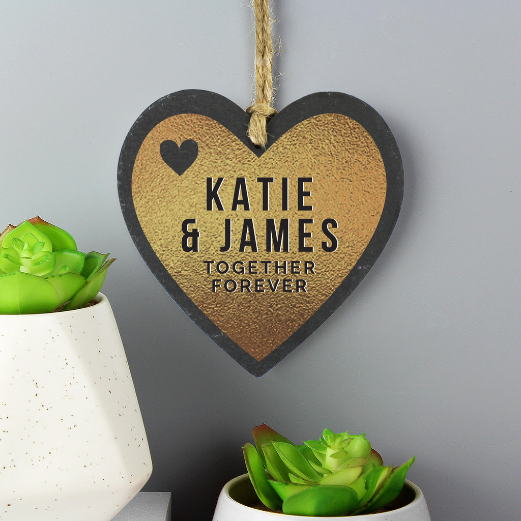Personalised Gold Slate Heart Decoration - Buy Slate at GiftMasters.co.uk