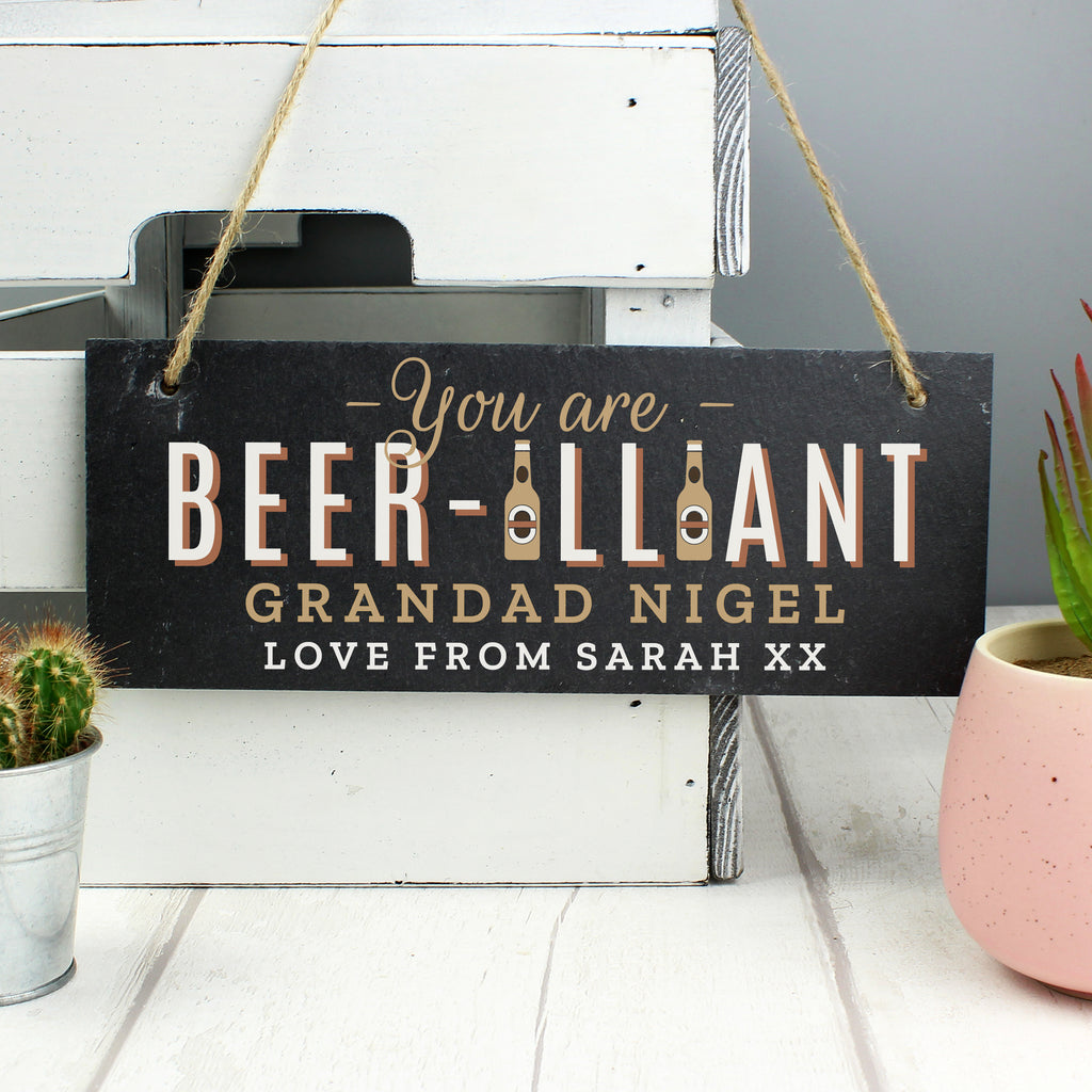 Personalised Beer-illiant Hanging Slate Plaque - Buy Hanging Decorations & Signs at GiftMasters.co.uk