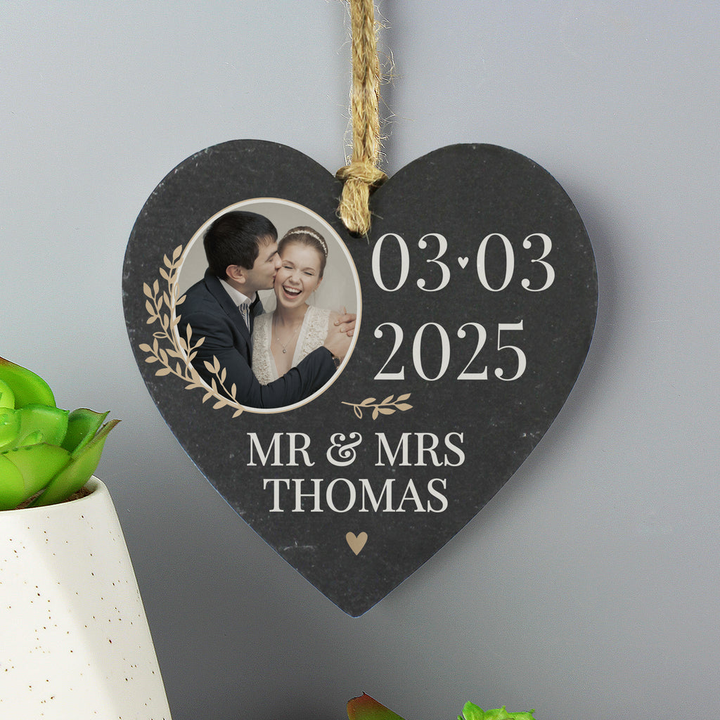 Personalised Large Date Photo Upload Slate Heart Decoration - Buy Slate at GiftMasters.co.uk