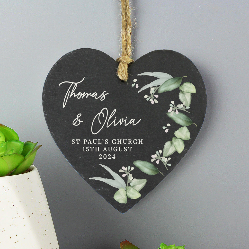 Personalised Botanical Slate Heart Decoration - Buy Slate at GiftMasters.co.uk