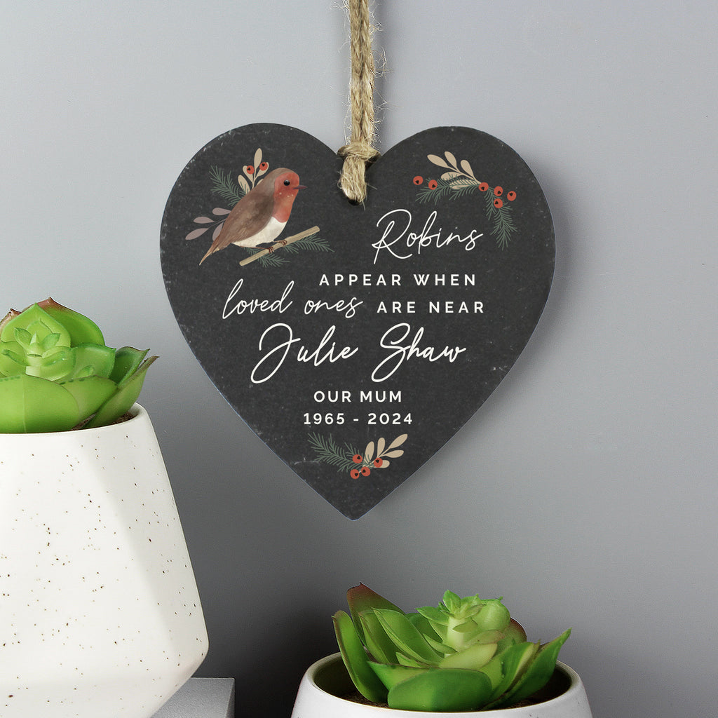 Personalised Memorial Robins Appear Slate Heart - Buy Slate at GiftMasters.co.uk