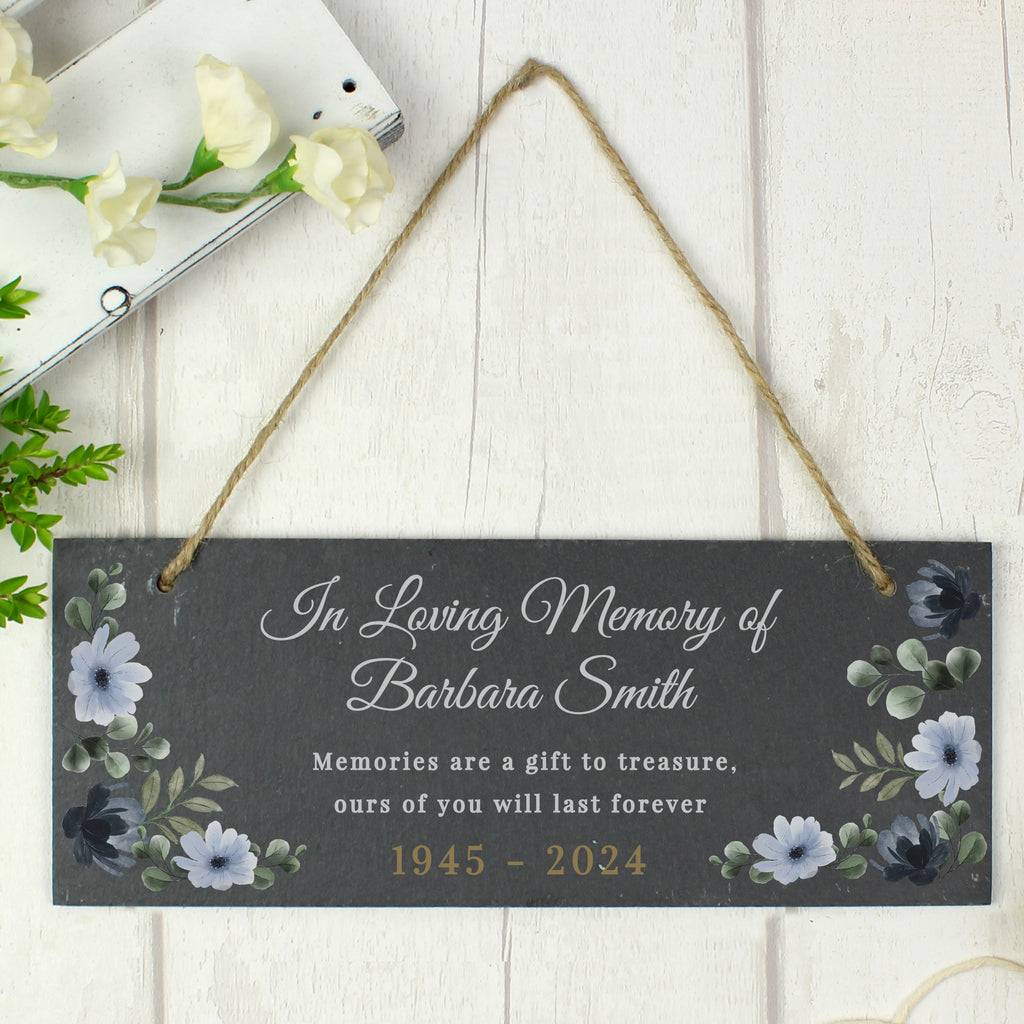 Personalised Memorial Floral Slate Hanging Ornament - Buy Slate at GiftMasters.co.uk