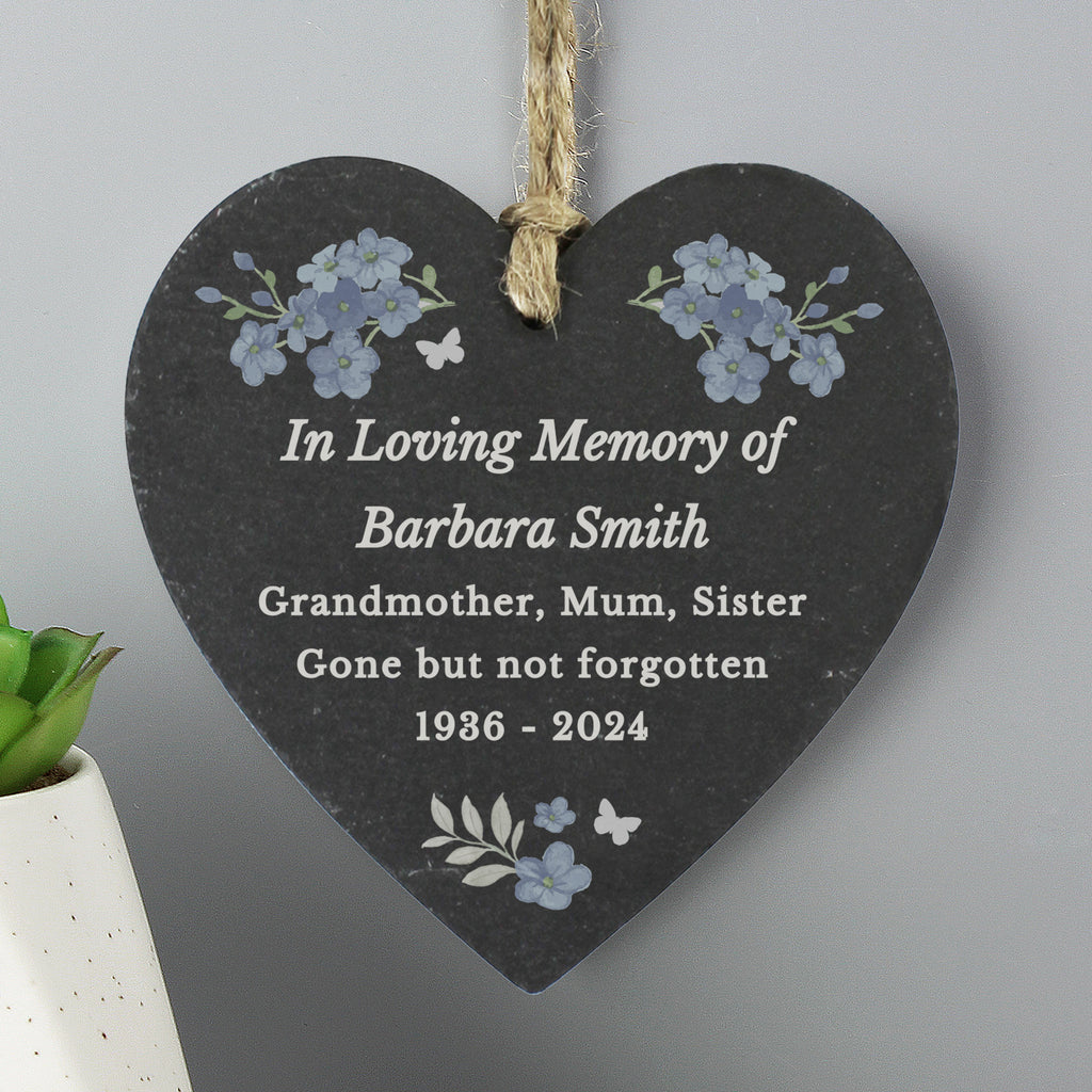 Personalised Memorial Forget Me Not Slate Heart - Buy Slate at GiftMasters.co.uk