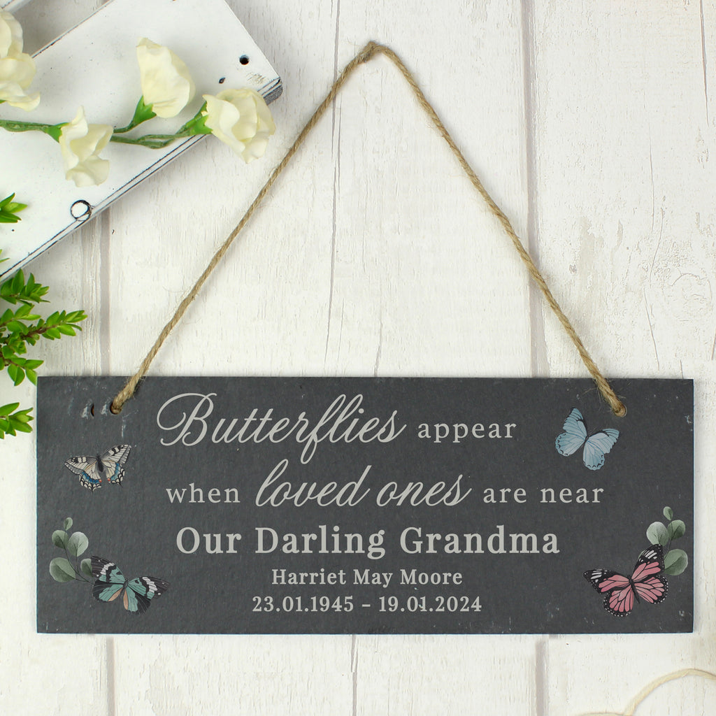 Personalised Memorial Butterflies Appear Slate Hanging Ornament - Buy Slate at GiftMasters.co.uk