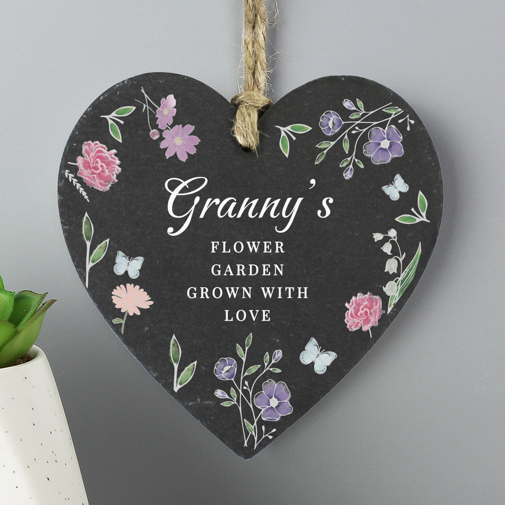 Personalised Wild Flowers Slate Heart - Buy Hanging Decorations & Signs at GiftMasters.co.uk