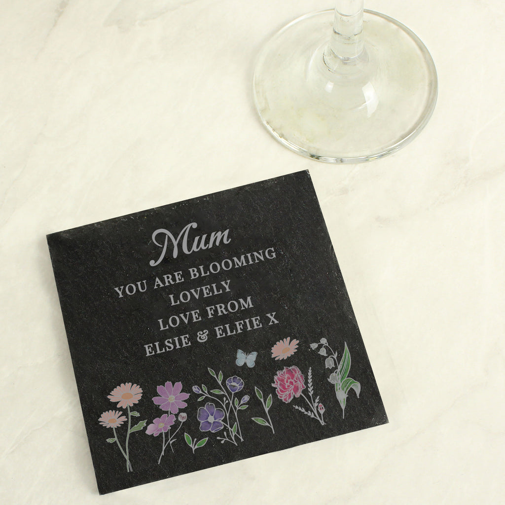 Personalised Wild Flowers Slate Coaster - Buy Mealtime Essentials at GiftMasters.co.uk