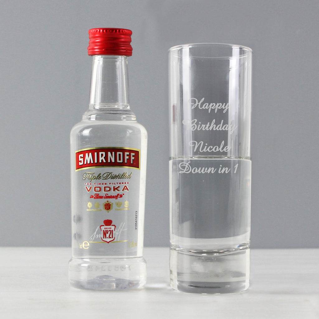 Personalised Shot Glass and Miniature Vodka Set - Text Only - Buy Alcohol at GiftMasters.co.uk
