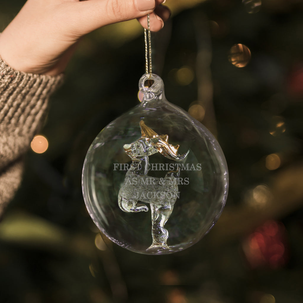 Personalised Glass Reindeer Bauble - Buy Christmas Decorations at GiftMasters.co.uk