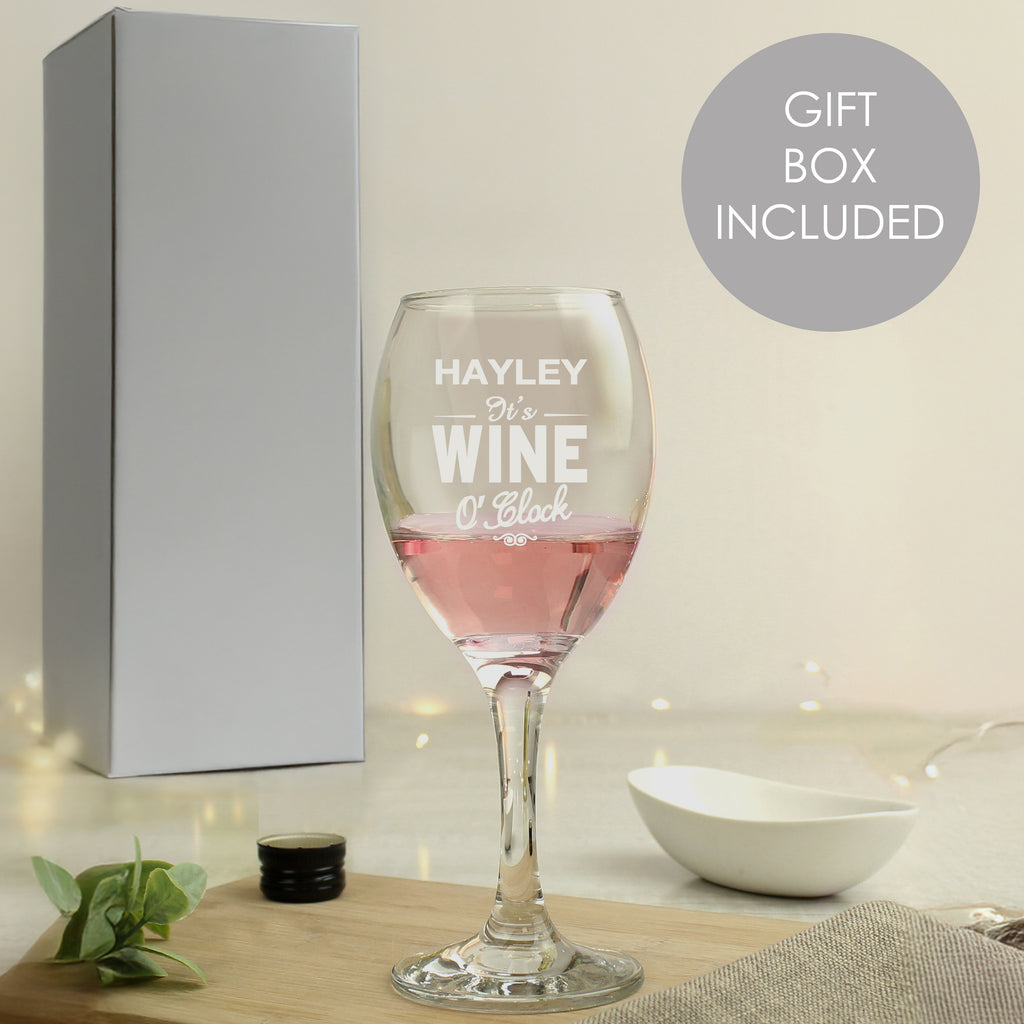 Personalised Wine O'Clock Engraved Wine Glass - Buy Glasses & Barware at GiftMasters.co.uk