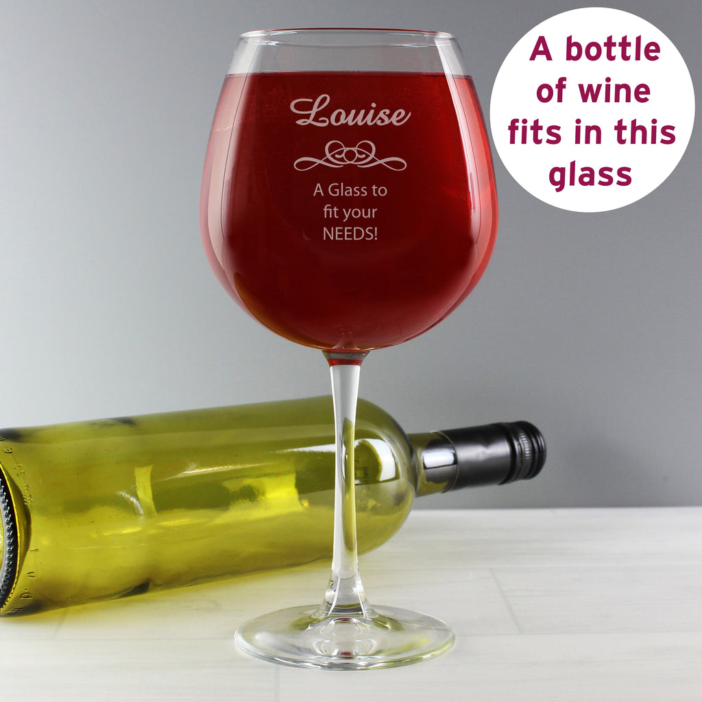 Personalised Decorative Bottle of Wine Glass - Buy Glasses & Barware at GiftMasters.co.uk
