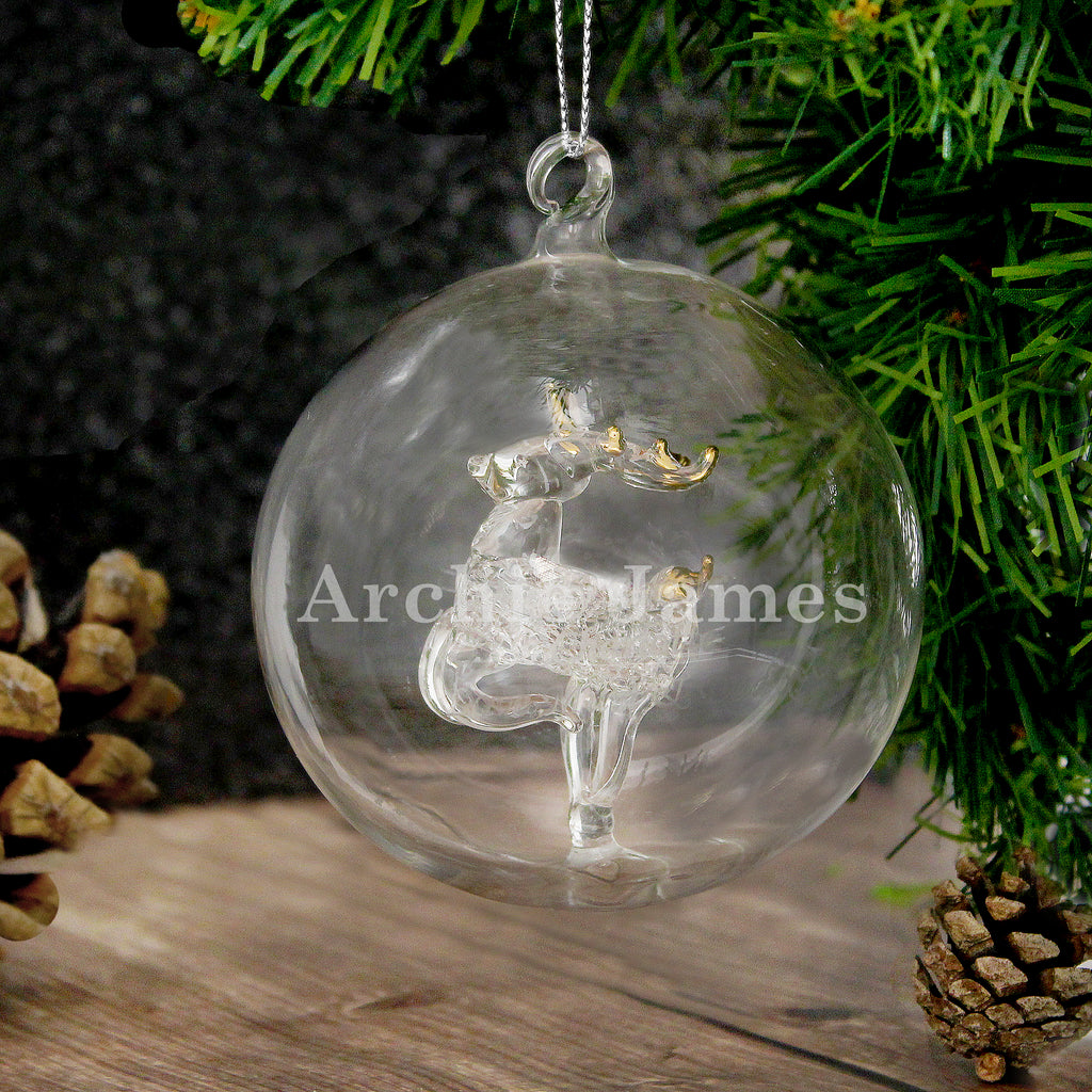 Personalised Name Only Reindeer Glass Bauble - Buy Christmas Decorations at GiftMasters.co.uk