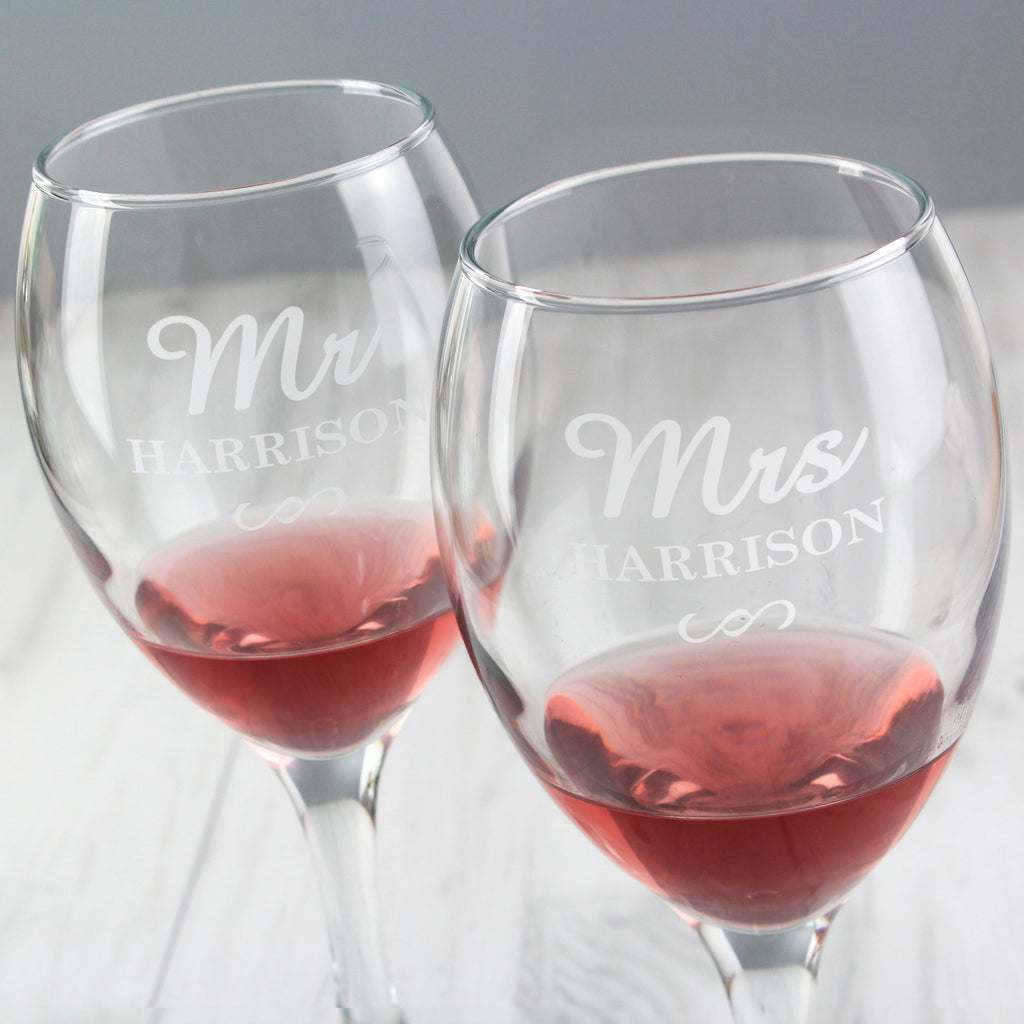 Personalised Mr & Mrs Wine Glass Set - Buy Glasses & Barware at GiftMasters.co.uk