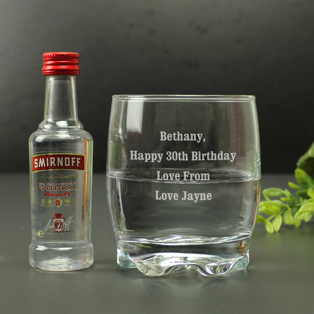 Personalised Tumbler and Smirnoff Vodka Miniature Set - Buy Alcohol at GiftMasters.co.uk