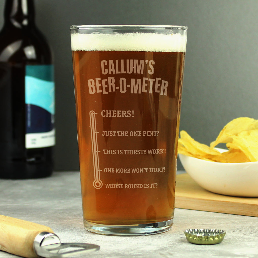 Personalised Beer-o-Meter Pint Glass - Buy Glasses & Barware at GiftMasters.co.uk