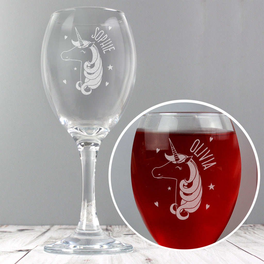Personalised Unicorn Engraved Wine Glass - Buy Glasses & Barware at GiftMasters.co.uk