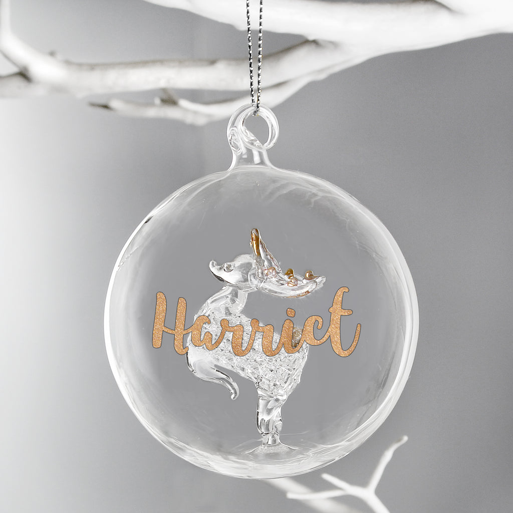 Personalised Gold Glitter Name Only Reindeer Glass Bauble - Buy Christmas Decorations at GiftMasters.co.uk