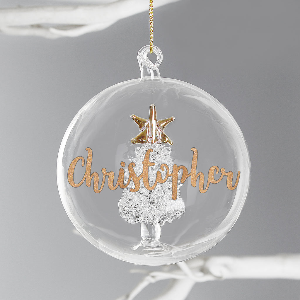 Personalised Gold Glitter Name Only Tree Glass Bauble - Buy Christmas Decorations at GiftMasters.co.uk