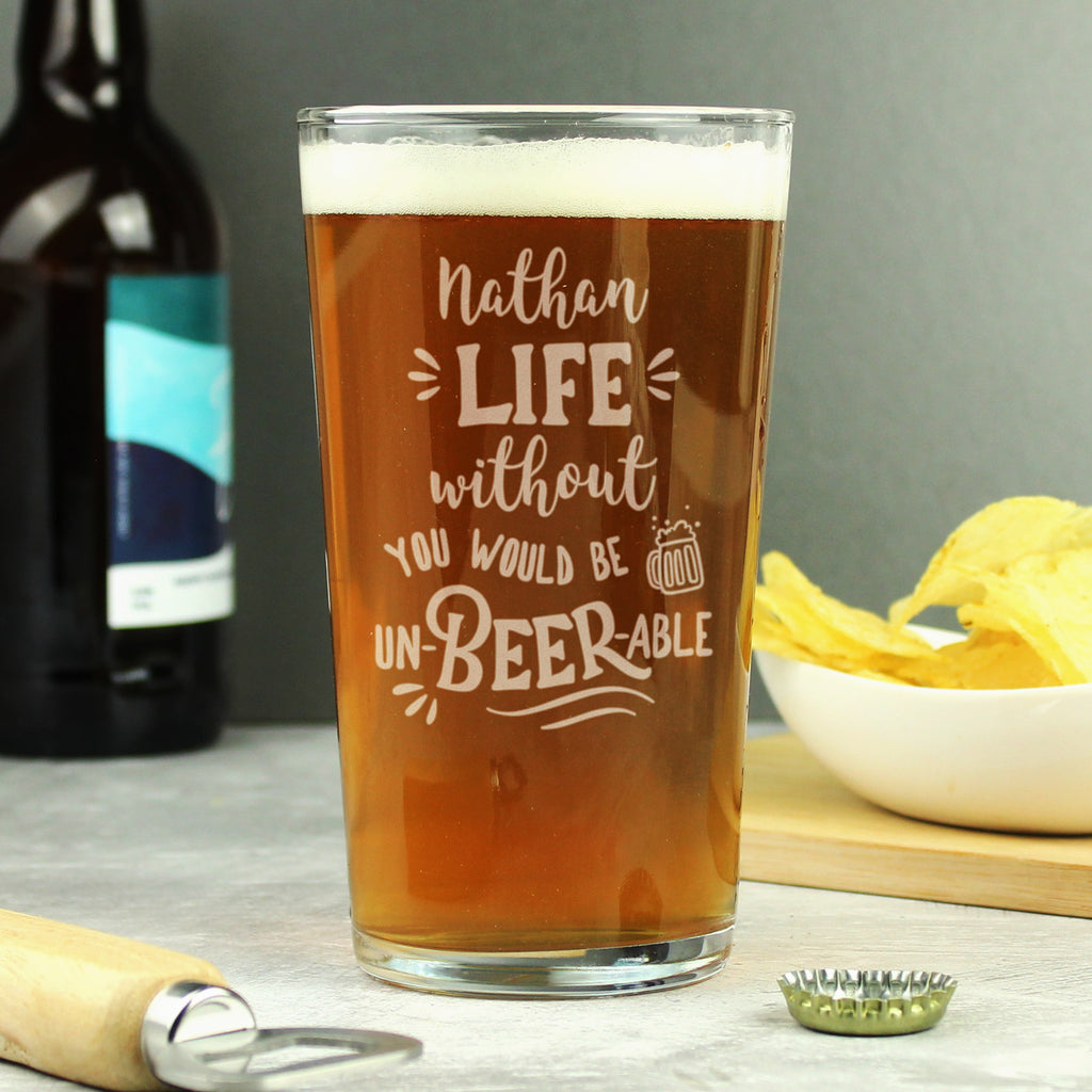 Personalised Un-beer-able Pint Glass - Buy Glasses & Barware at GiftMasters.co.uk